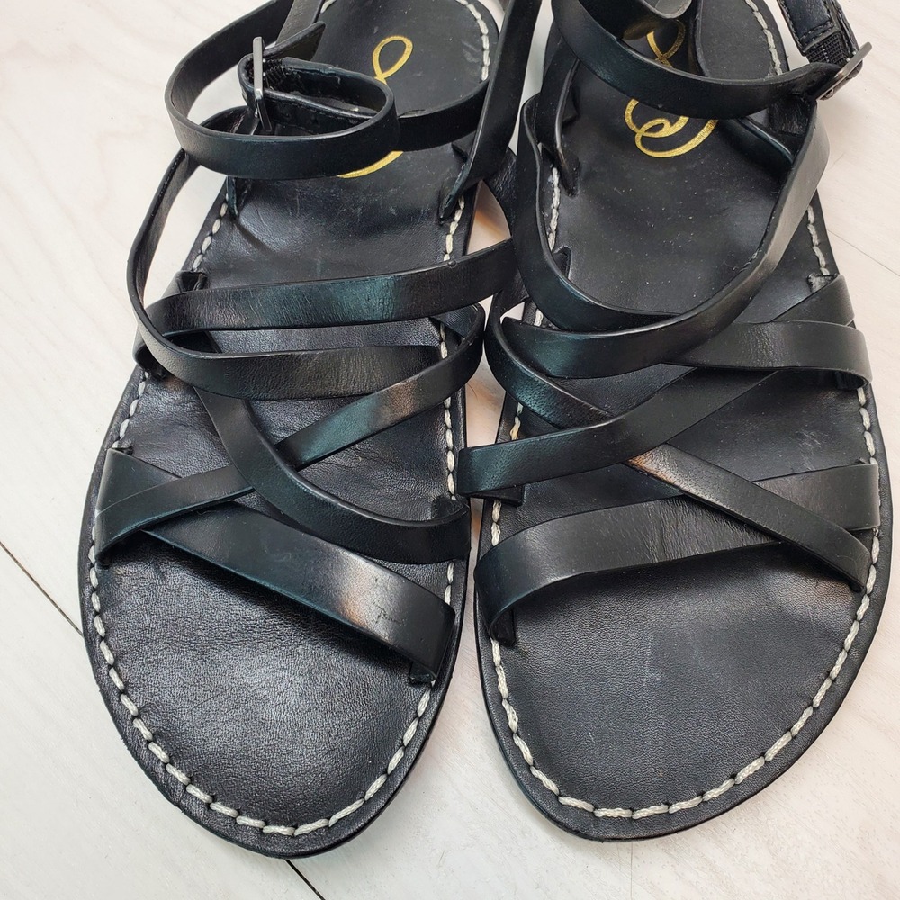 Sam Edelman Black Leather Strappy Gladiator Ankle Wrap Sandals Size 8 Festival